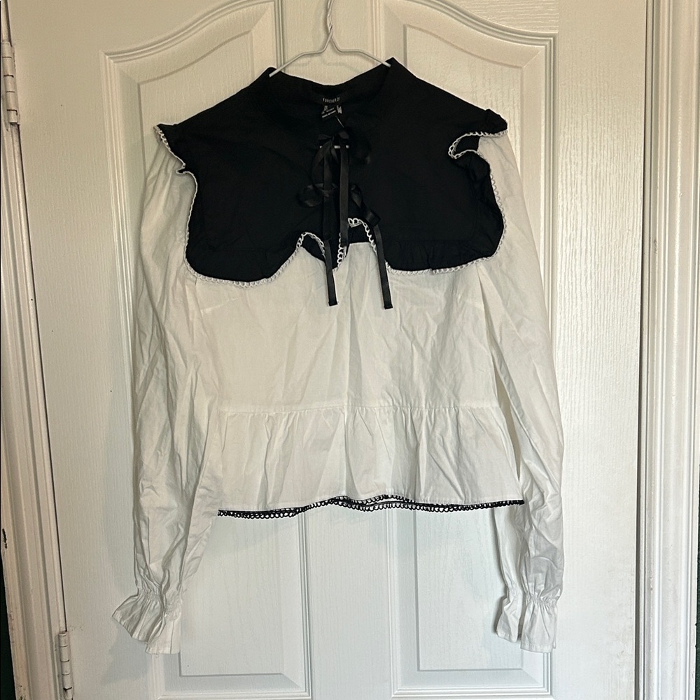 Forever 21 Black and White Ruffled Blouse